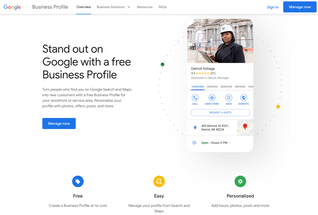 google my business landing page